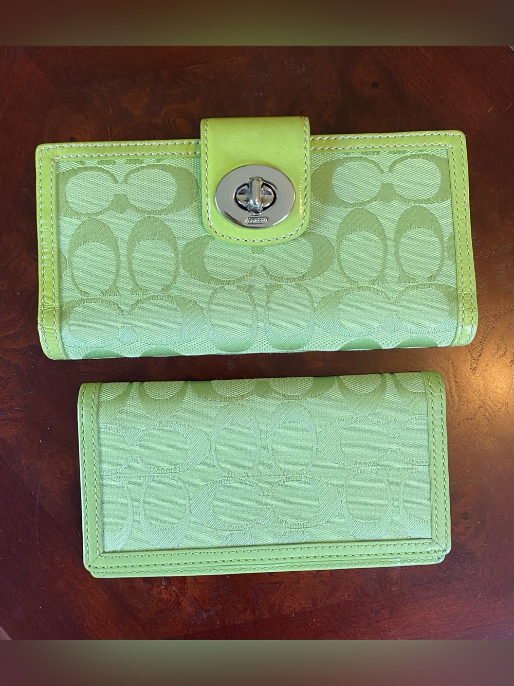 Coach Lime Green Signature Turnlock Wallet   & Checkbook Cover